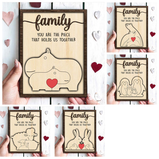 Personalized Animals Family Puzzle Sign, Family Name Wooden Sign