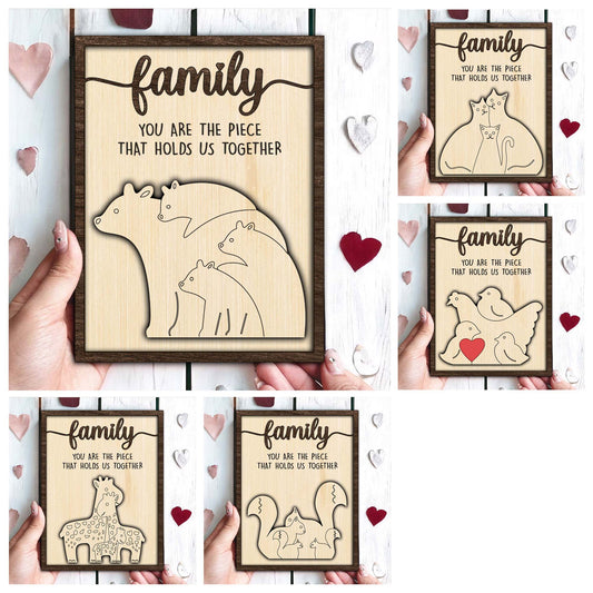Personalized Animals 2 Family Puzzle Sign, Family Name Wooden Sign