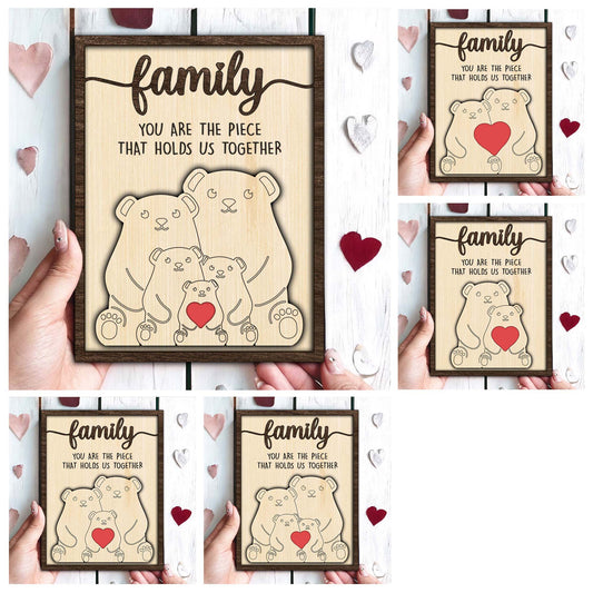Personalized Cute Bear Family Puzzle Sign, Family Name Wooden Sign